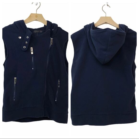 Doublju Fitted Zip-Up Hooded Moto Vest Blue  NEW - Picture 1 of 13
